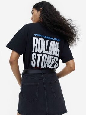 H&M The Rolling Stones Graphic Tee in Black Size Small